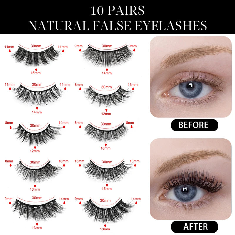 10/8/5/3 paires Multipack 3D cils de vison Faux cils faits à la main vaporeux moelleux Faux cils naturel outils de maquillage des yeux Faux cils