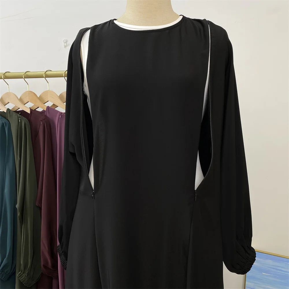 Meilleur chaud musulman 2 fermetures éclair sur le devant allaitement dubaï Abaya vacances femmes robes de jour pour Eid Uae Ramadan vêtements caftan noir