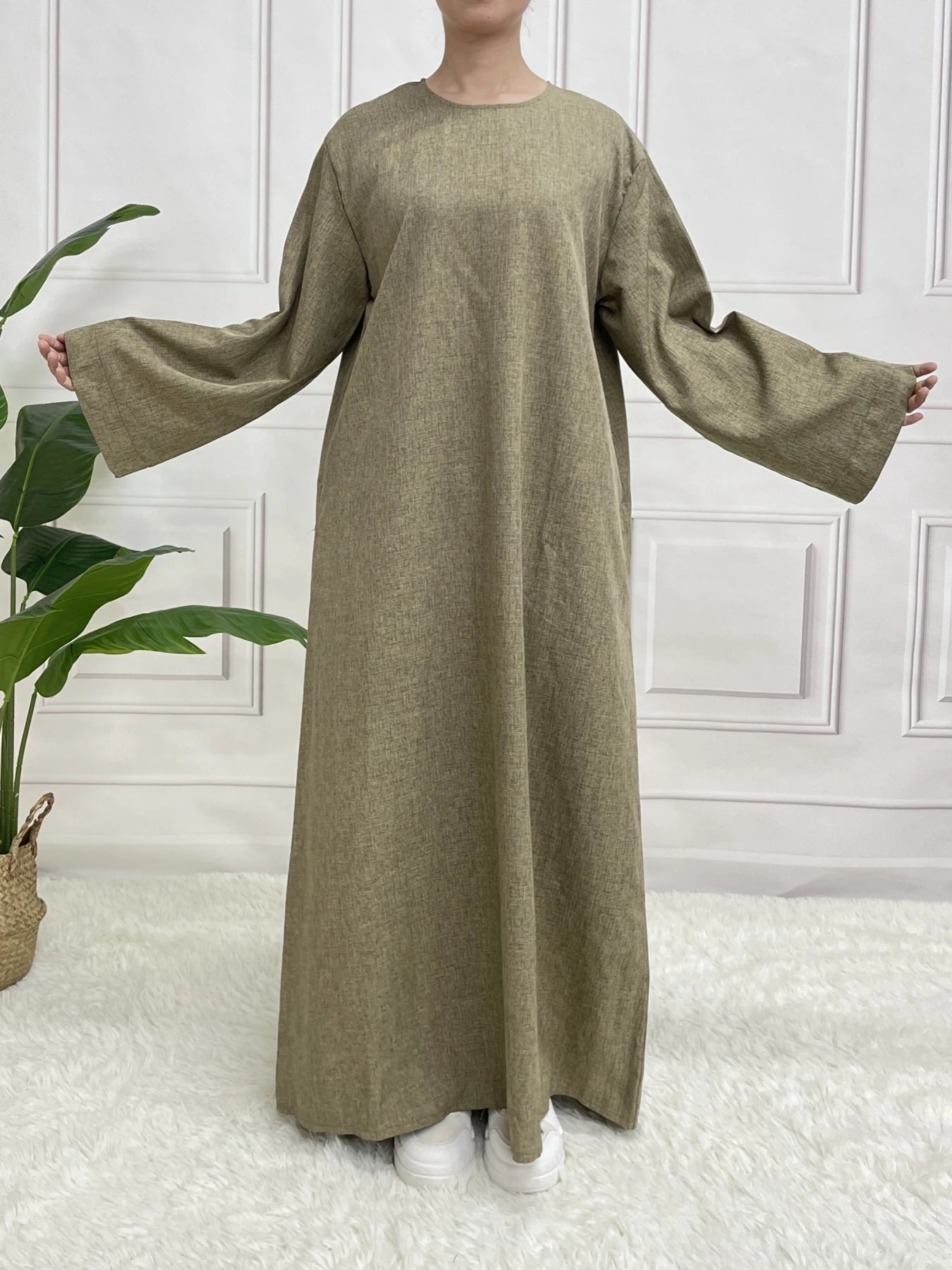 Abaya à manches longues et fermeture modeste, sans Hijab, avec ceinture, vêtements islamiques de base pour l'aïd