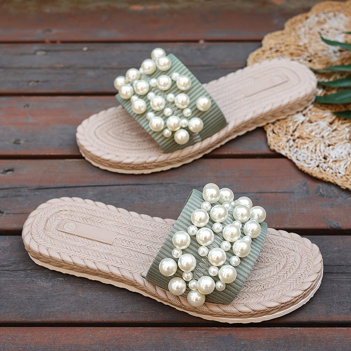 Sandales à glissière en perles pour femmes