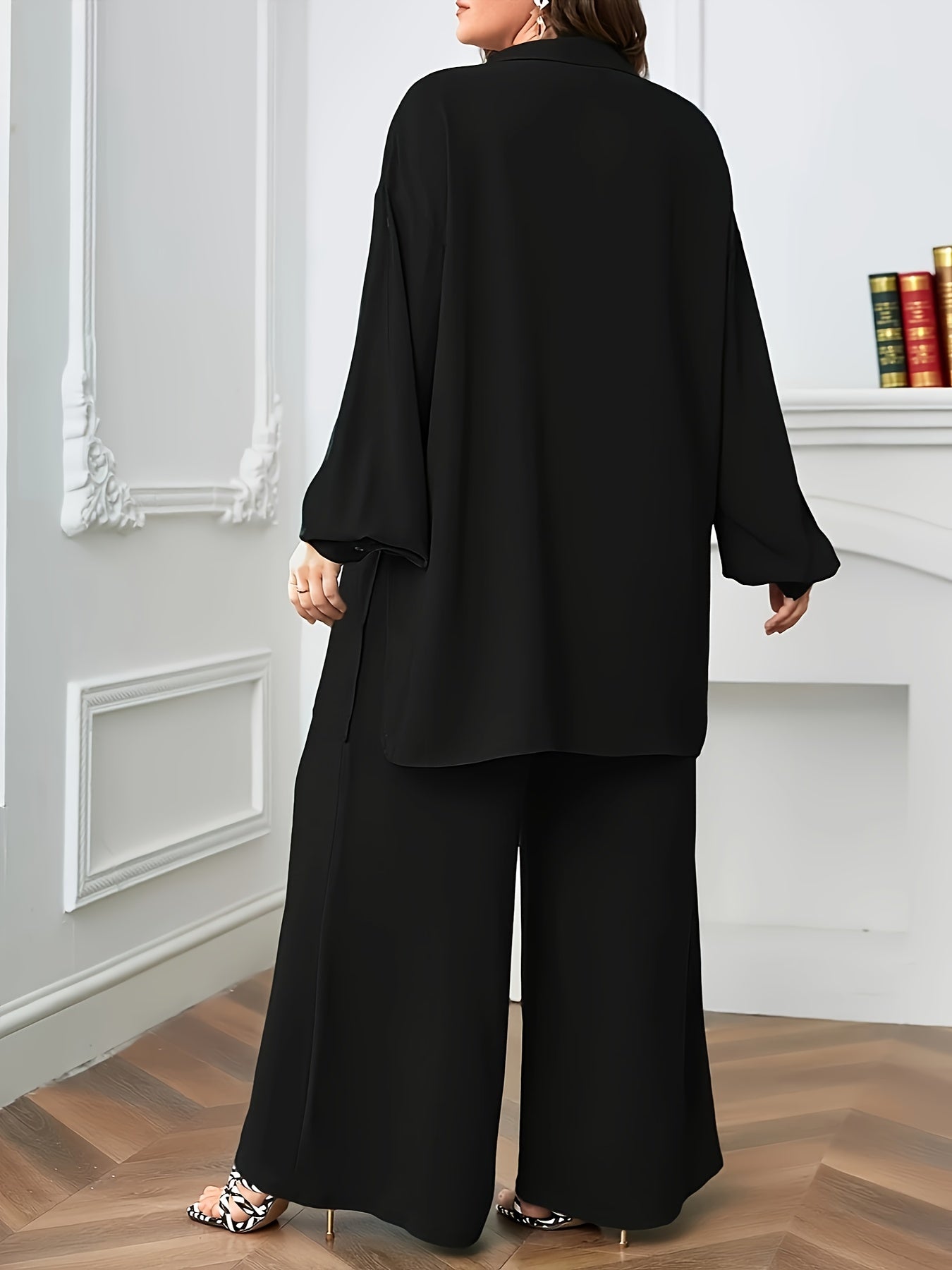 Grande taille, grande taille Ensemble deux pièces à la mode et élégant à col en V pour femmes