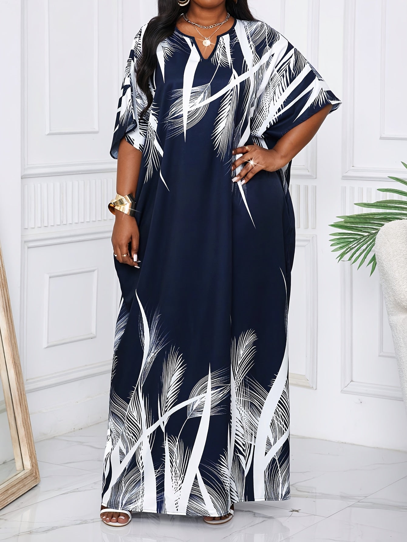 Robe longue élégante à col en V cranté pour femmes