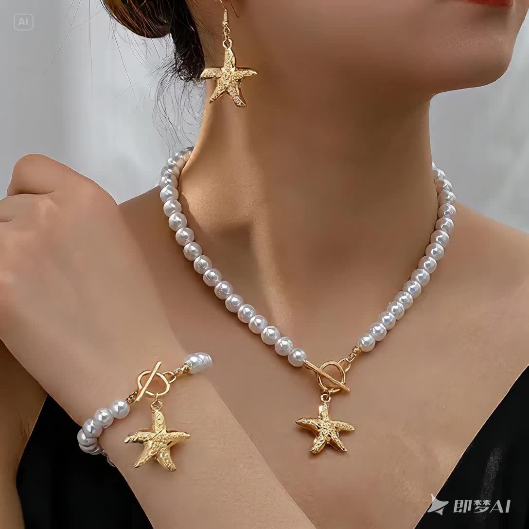 1 ensemble de collier d’étoile de mer de perle d’imitation de nouvelle mode