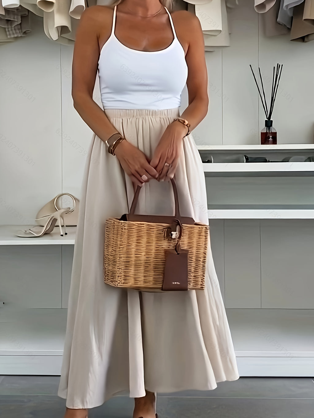 Women'S Casual Solid Color Flared Skirt with Pockets - Regular Fit, All-Season, No Belt, Allseason Skirt|Casual Style Skirt|Pocketed Skirt