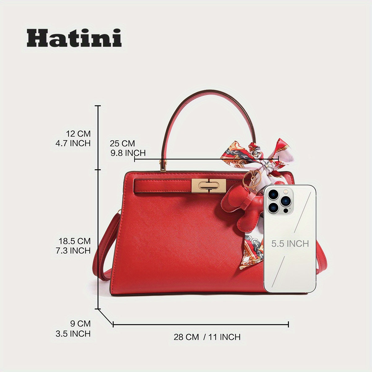 Élégant sac fourre-tout en similicuir synthétique rouge avec charme de nœud coloré