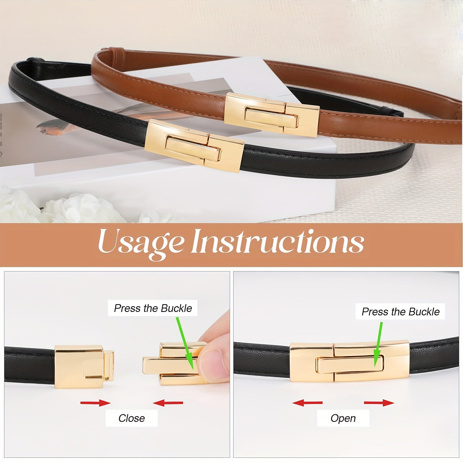 Ceinture en cuir véritable pour femmes large avec boucle dorée