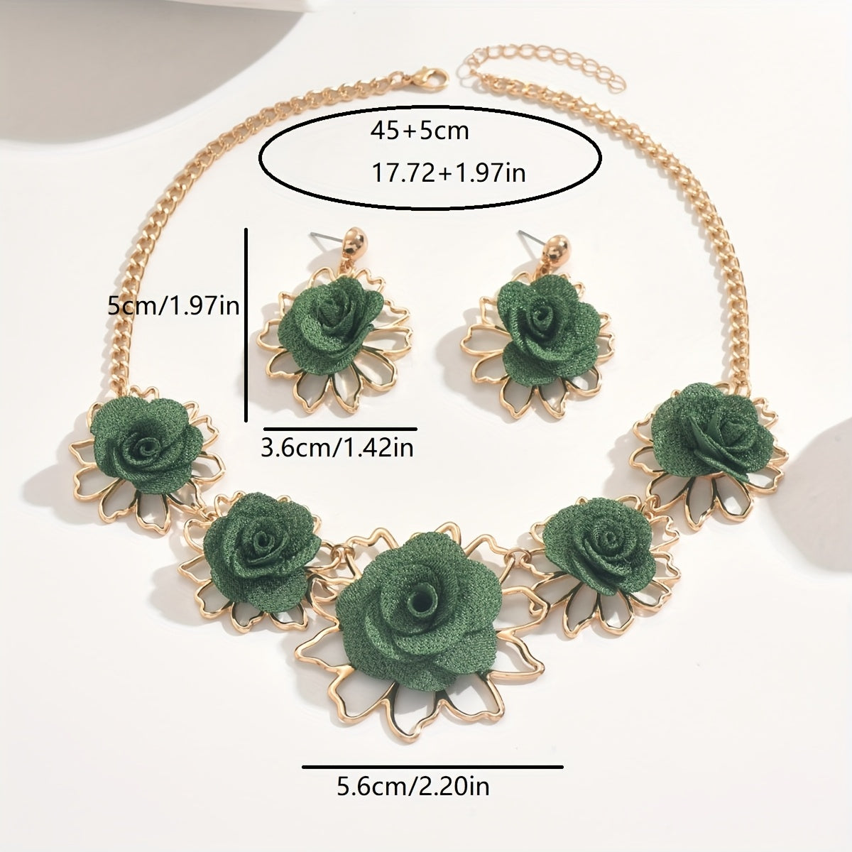 Ensemble de bijoux floraux verts élégants 2 pièces