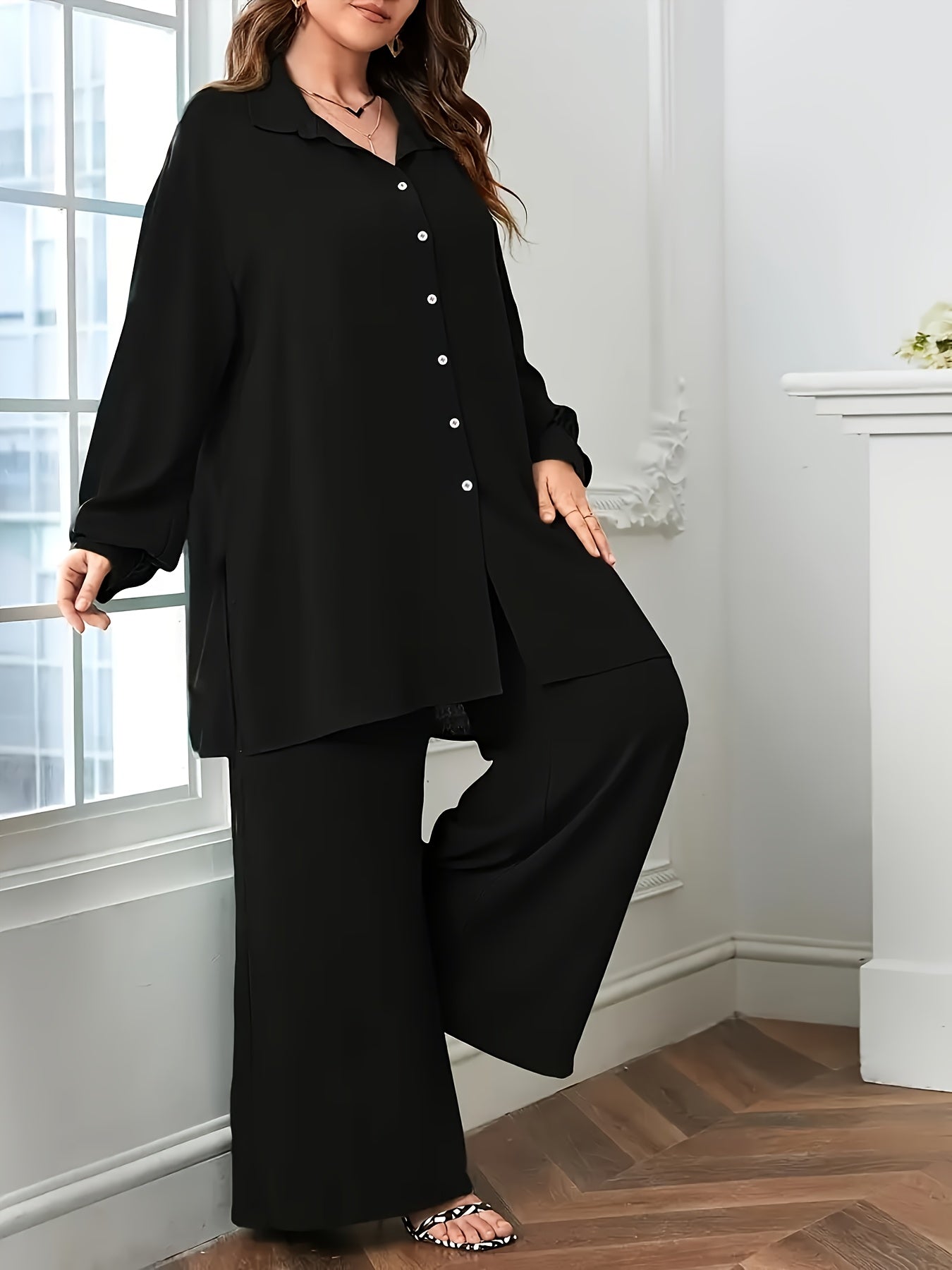 Grande taille, grande taille Ensemble deux pièces à la mode et élégant à col en V pour femmes