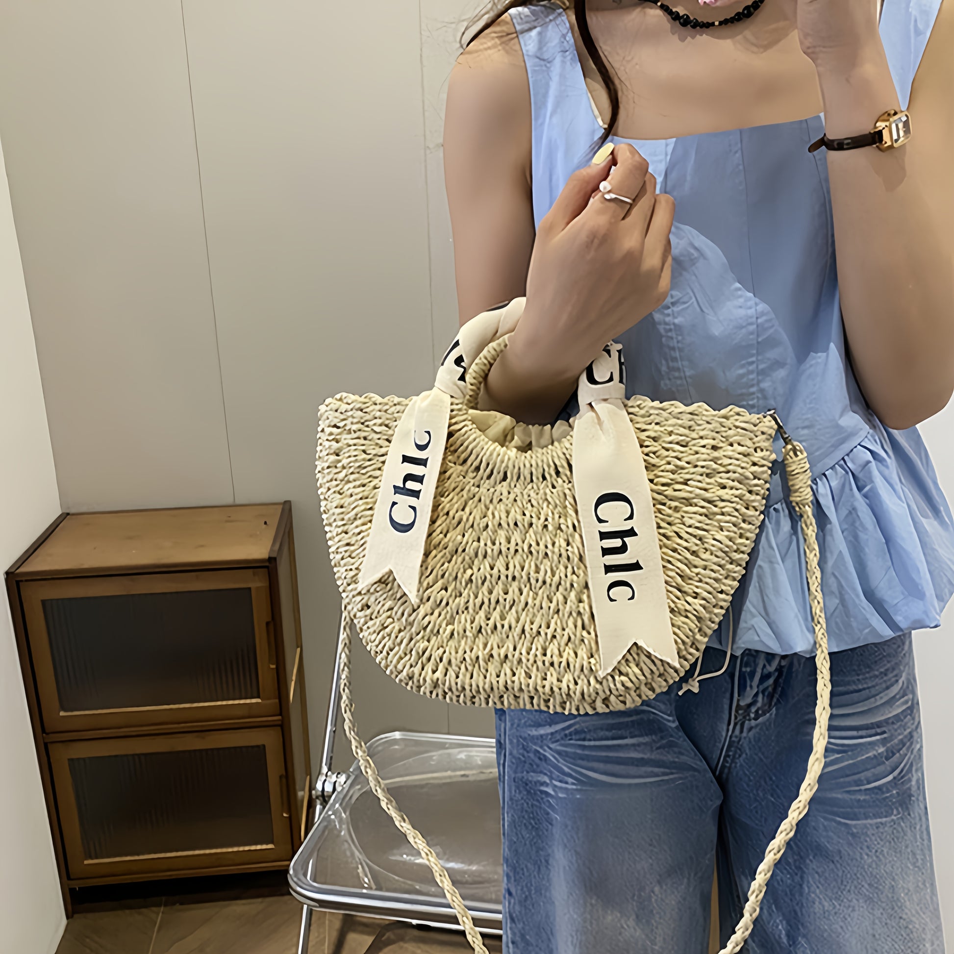 KEAPLAYEE Sac fourre-tout d'été élégant en paille pour femmes