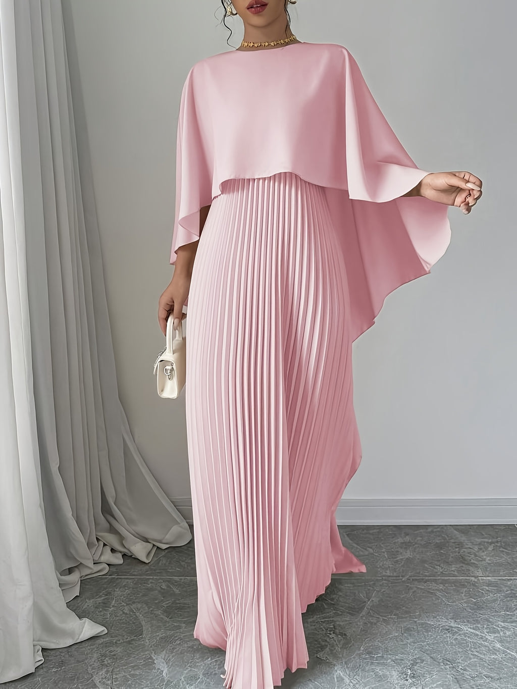 Robe cape longue plissée élégante pour femmes avec cardigan
