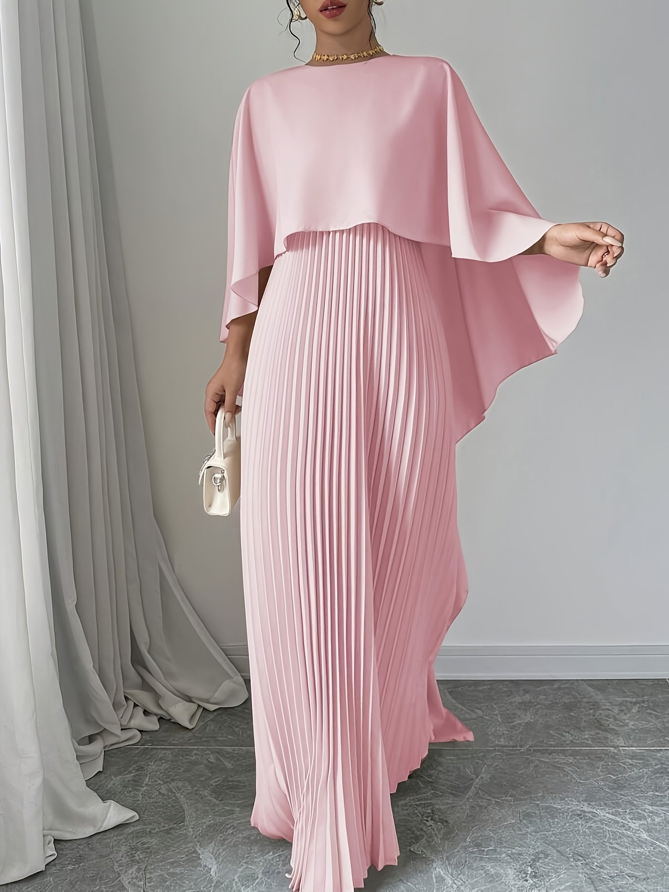 Robe cape longue plissée élégante pour femmes avec cardigan