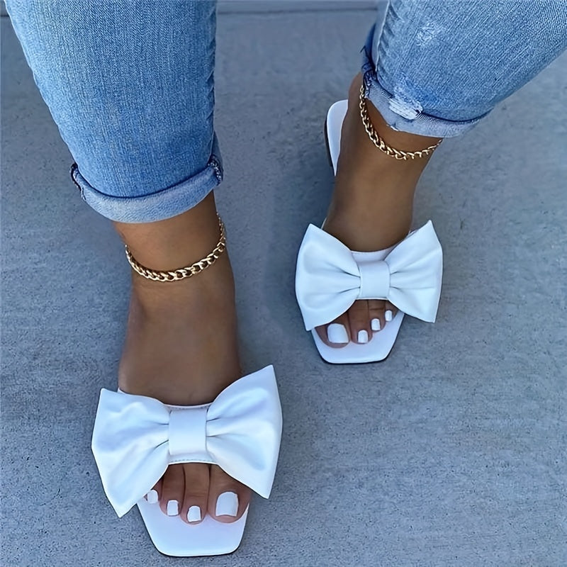 Pantoufles plates Bowknot pour femmes, chaussures antidérapantes à bout ouvert
