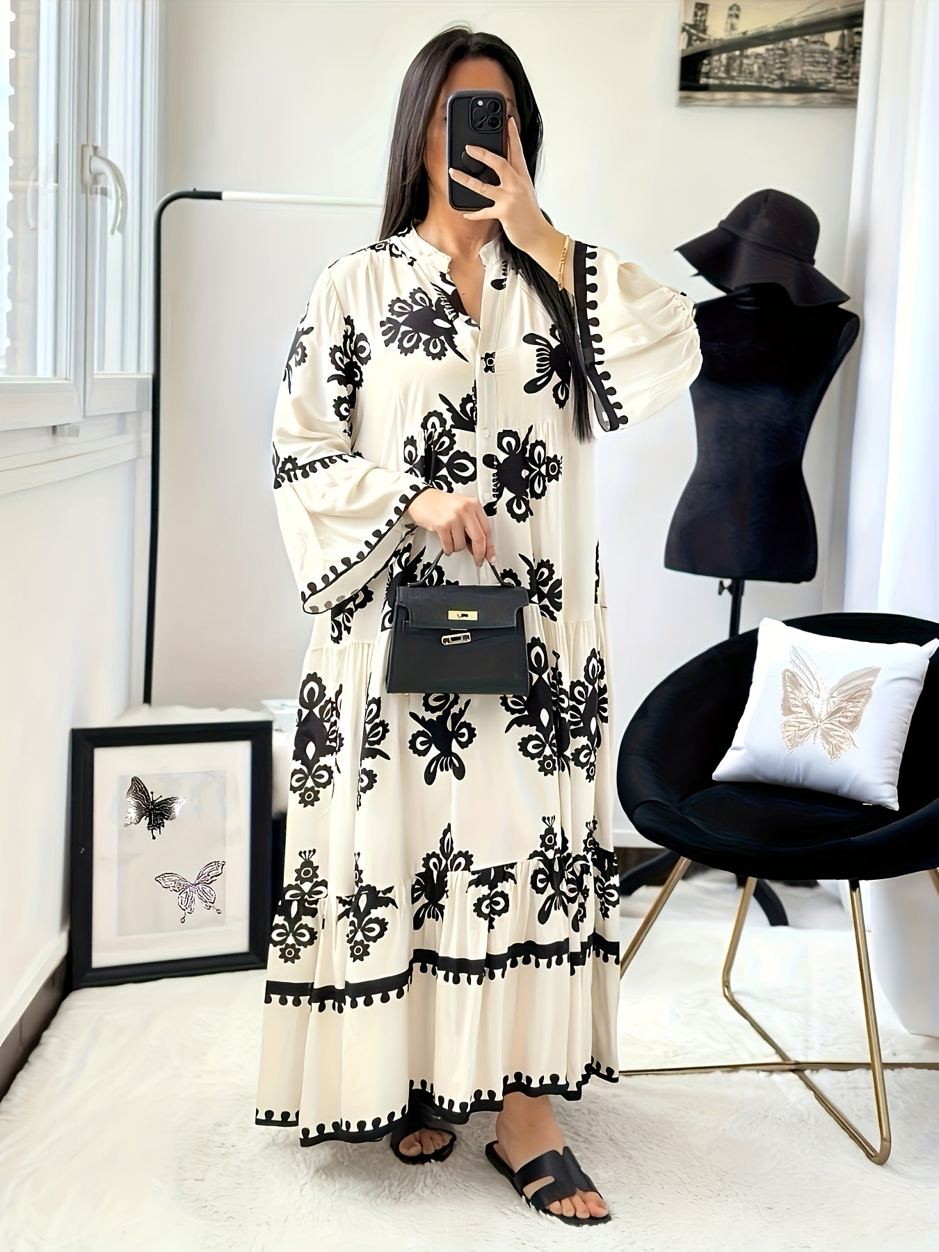 Robe A-Line élégante à manches floral