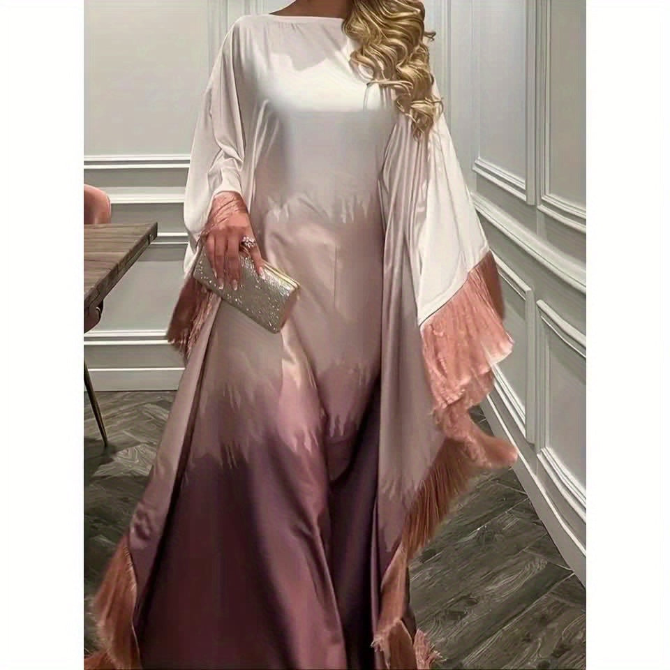 Robe longue ombre élégante rose dégradé à lavande pour femmes avec ourlet à pampilles irréguliers