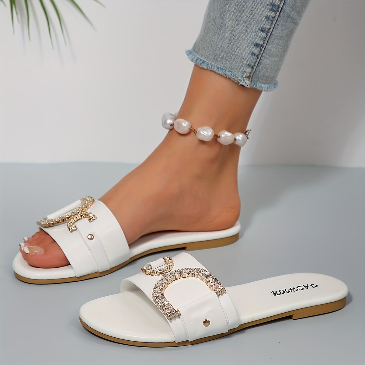Sandales noires scintillantes ornées de strass pour femmes