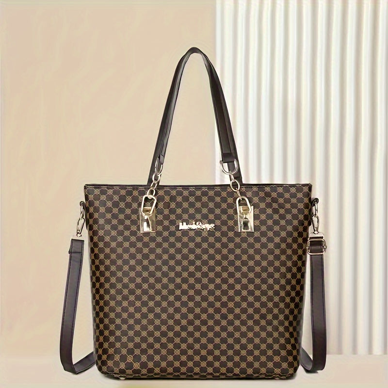 Ensemble de sacs à main de luxe à carreaux noirs et bruns de luxe de 6 pièces