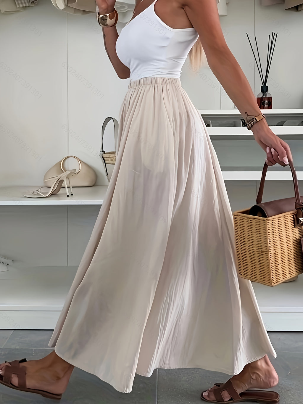 Women'S Casual Solid Color Flared Skirt with Pockets - Regular Fit, All-Season, No Belt, Allseason Skirt|Casual Style Skirt|Pocketed Skirt