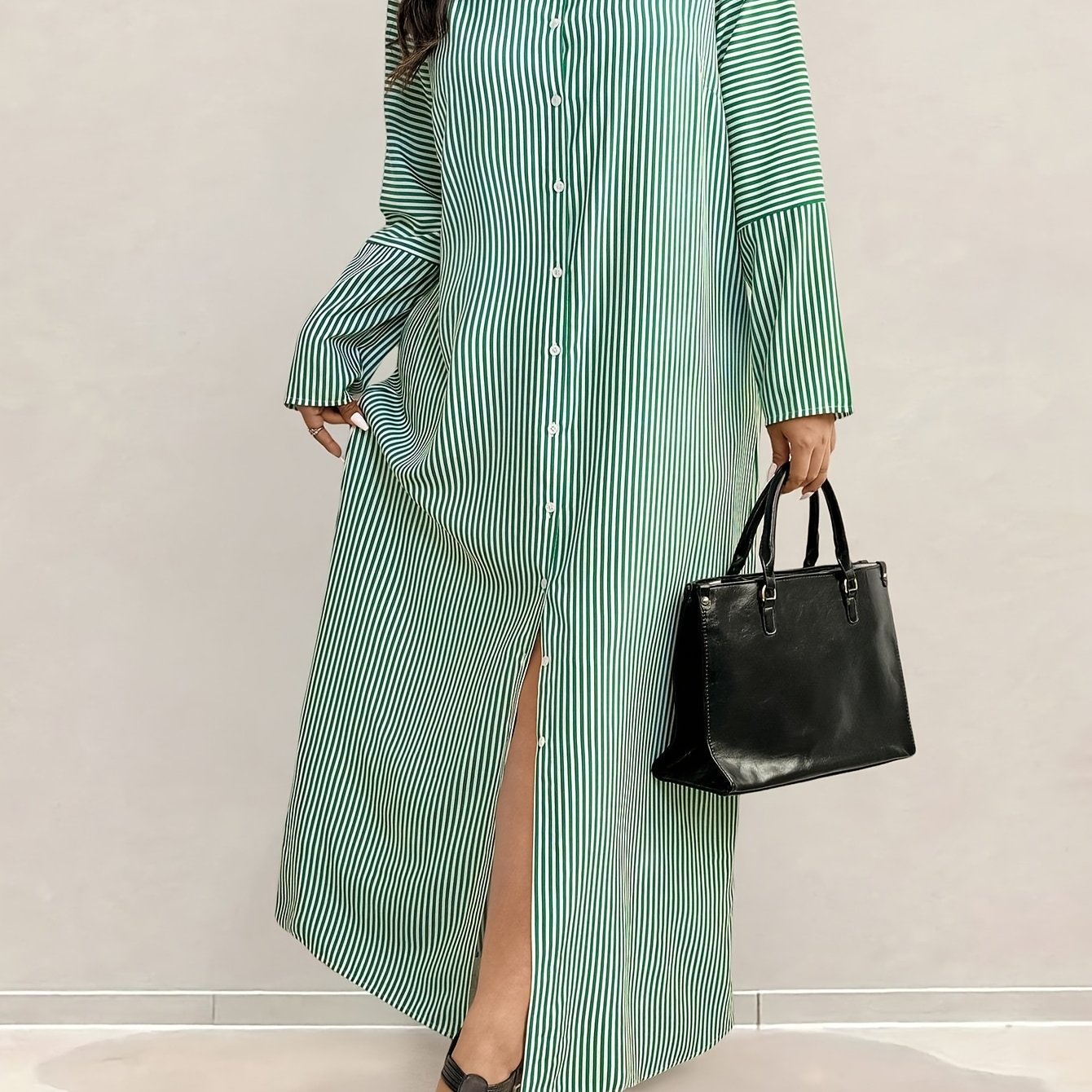 Grande taille - Robe chemise longue rayée élégante pour femmes grande taille