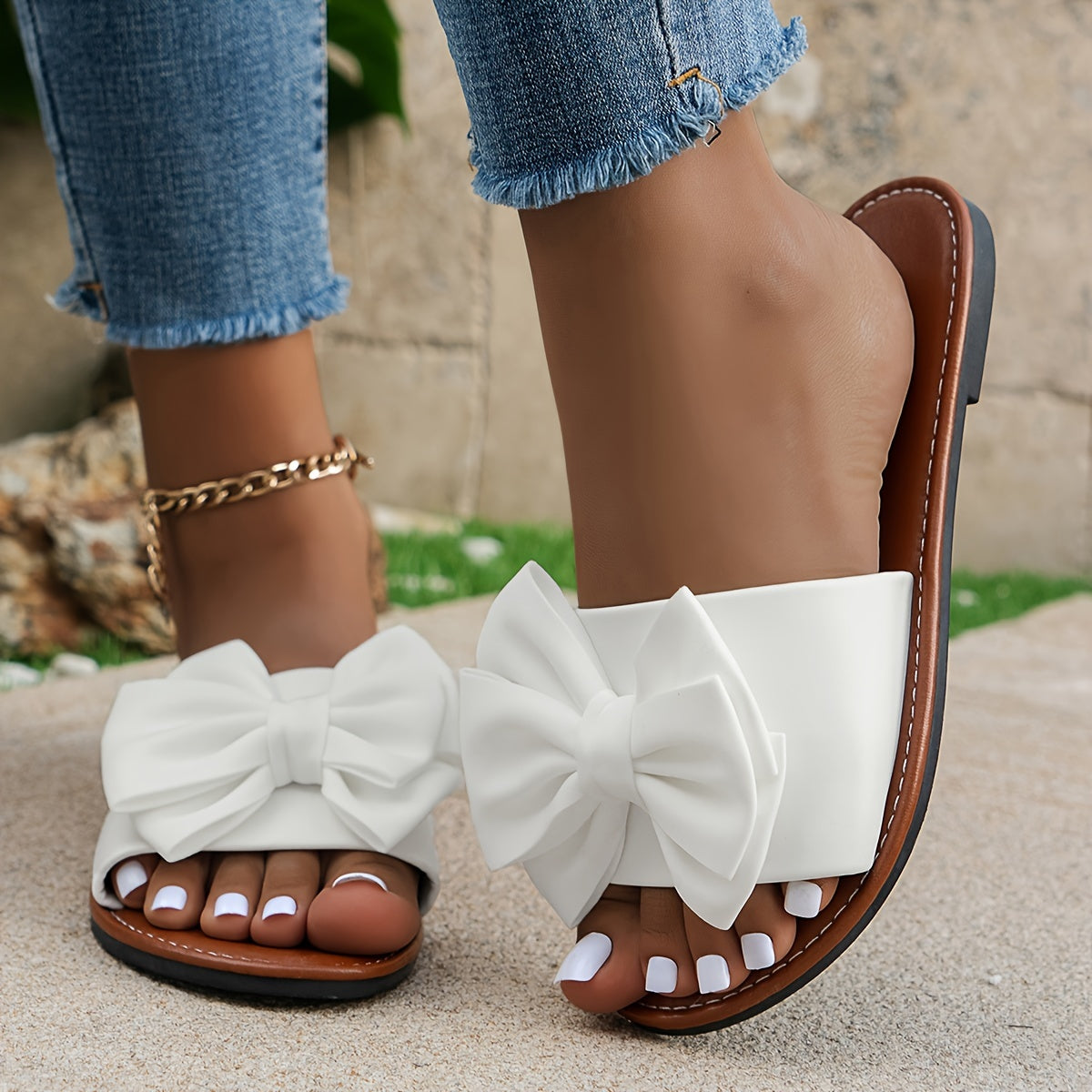 Sandales à glissière à nœud papillon blanc chic pour femmes