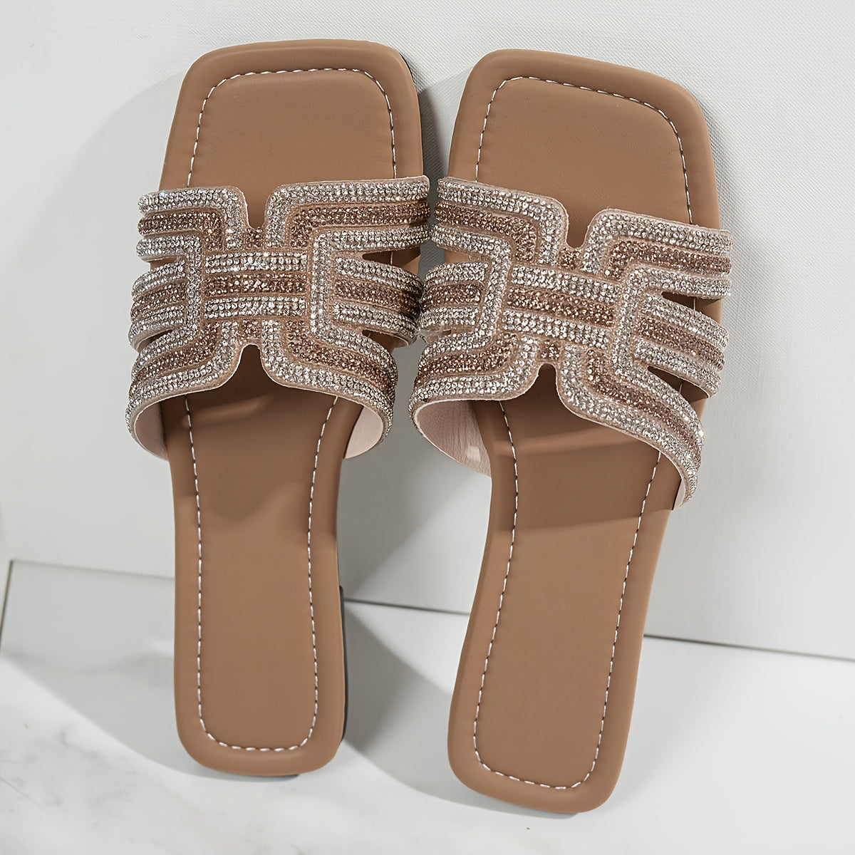 Sandales d'été à enfiler ornées de strass pour femmes