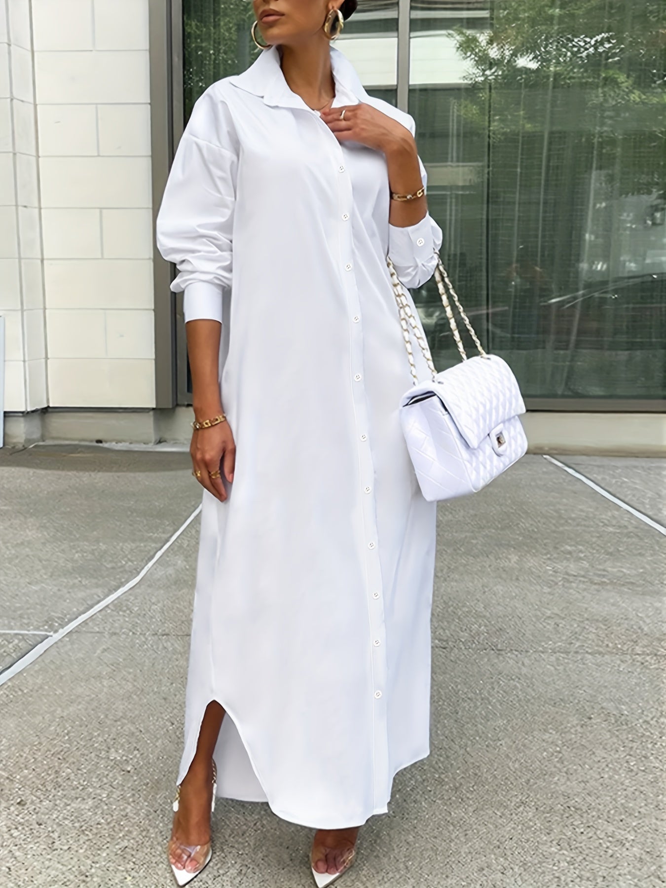 Robe chemise longue élégante à manches longues pour femmes