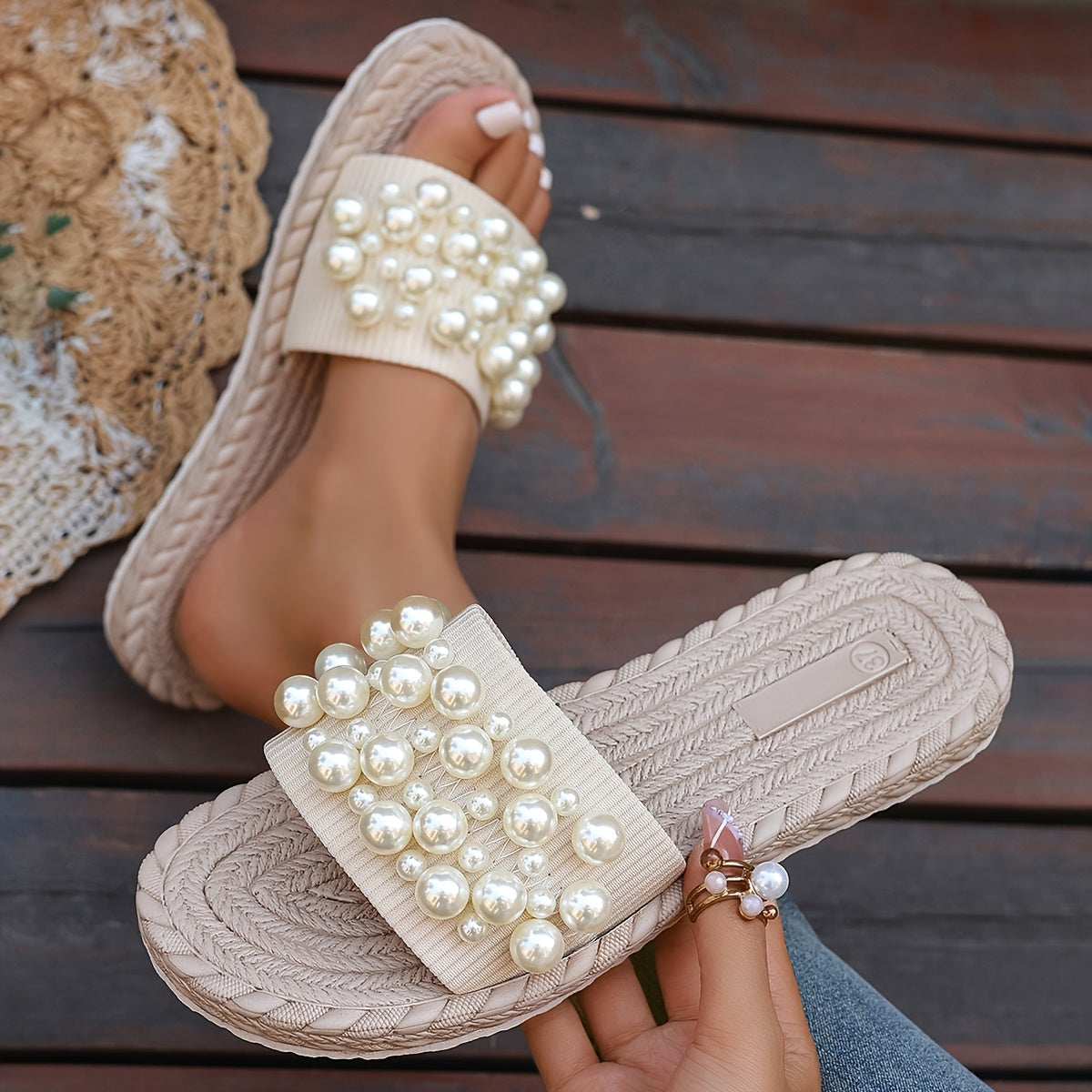 Sandales à glissière en perles pour femmes