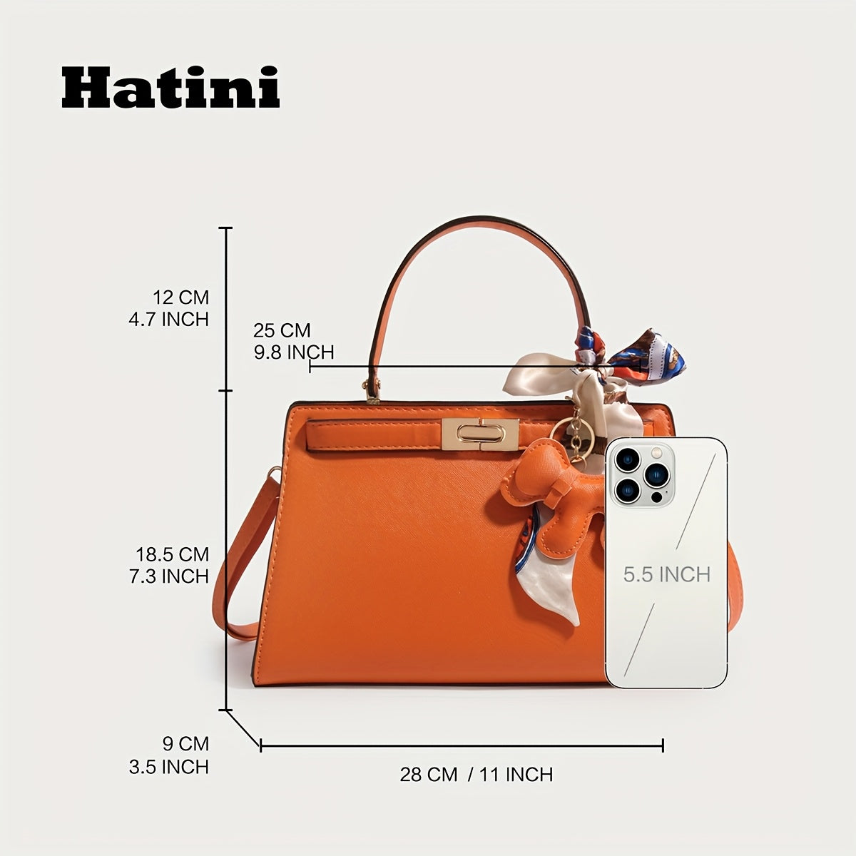 HATINI Sac à main élégant en cuir synthétique rouge orange pour femmes