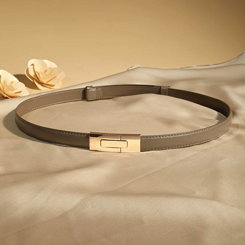 Ceinture en cuir véritable pour femmes large avec boucle dorée